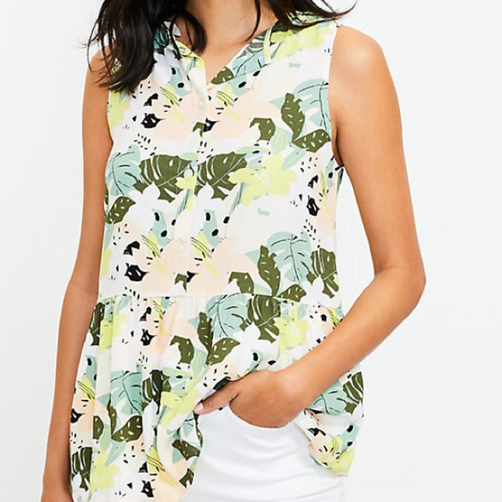 Loft Tropical Button Back Peplum Shell - image 1